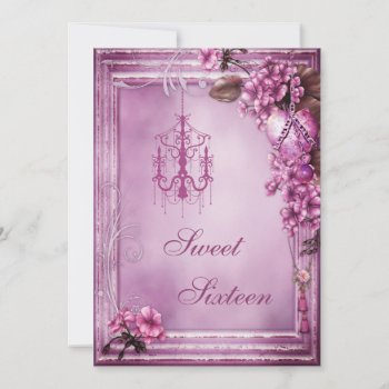 Chandelier  Heart & Flowers Frame Sweet 16 Invitation by GroovyGraphics at Zazzle