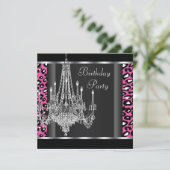 Chandelier Hot Pink Leopard Birthday Party Invitation (Standing Front)