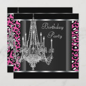 Chandelier Hot Pink Leopard Birthday Party Invitation (Front/Back)