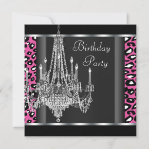 Chandelier Hot Pink Leopard Birthday Party Invitation