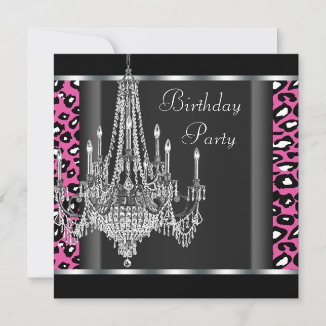 Chandelier Hot Pink Leopard Birthday Party Invitation (Front)