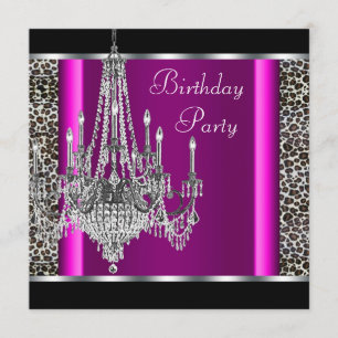 Chandelier Hot Pink Leopard Birthday Party Invitation