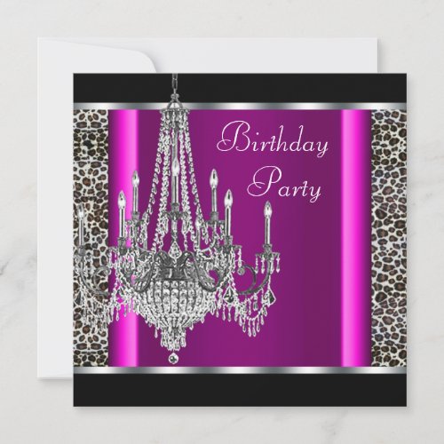 Chandelier Hot Pink Leopard Birthday Party Invitation