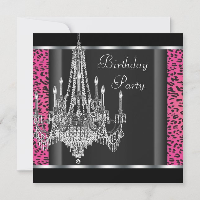 Chandelier Hot Pink Leopard Birthday Party Invitation (Front)