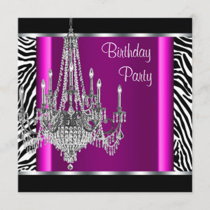Chandelier Hot Pink Zebra Birthday Party Invitation