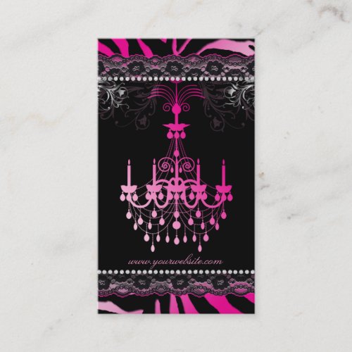 Chandelier Lace Pink Zebra Interior Design Business Cards