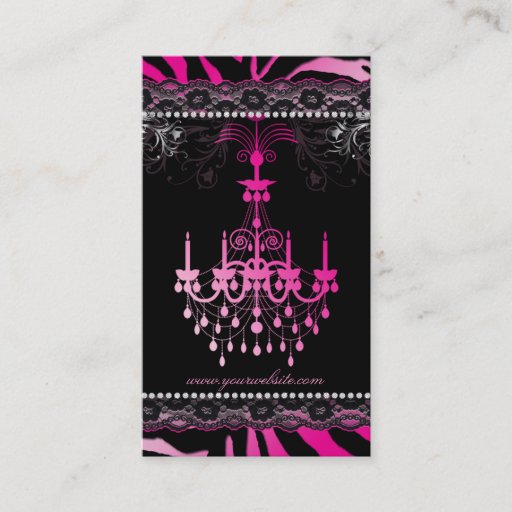 Customizable Chandelier Lace Pink Zebra Interior Design Business Cards