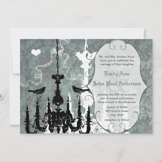 Chandelier Love Birds Wedding Invitation (Front)