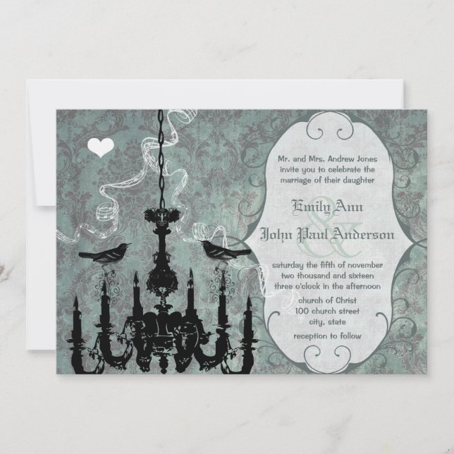 Chandelier Love Birds Wedding Invitation (Front)