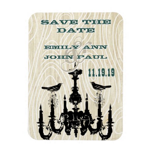 Chandelier Love Birds Wood Grain Save the Date Magnet