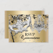 Chandelier Masquerade Gold Quinceanera RSVP (Front/Back)