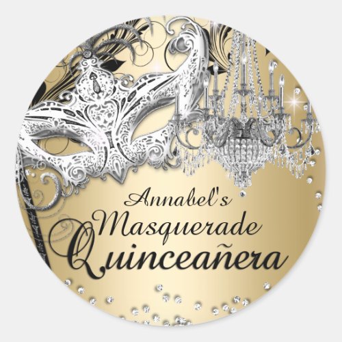 Chandelier Masquerade Gold Quinceanera Sticker