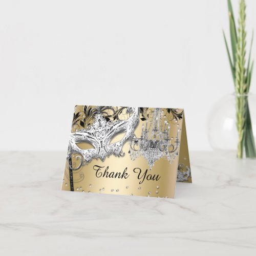 Chandelier Masquerade Gold Thank You Card