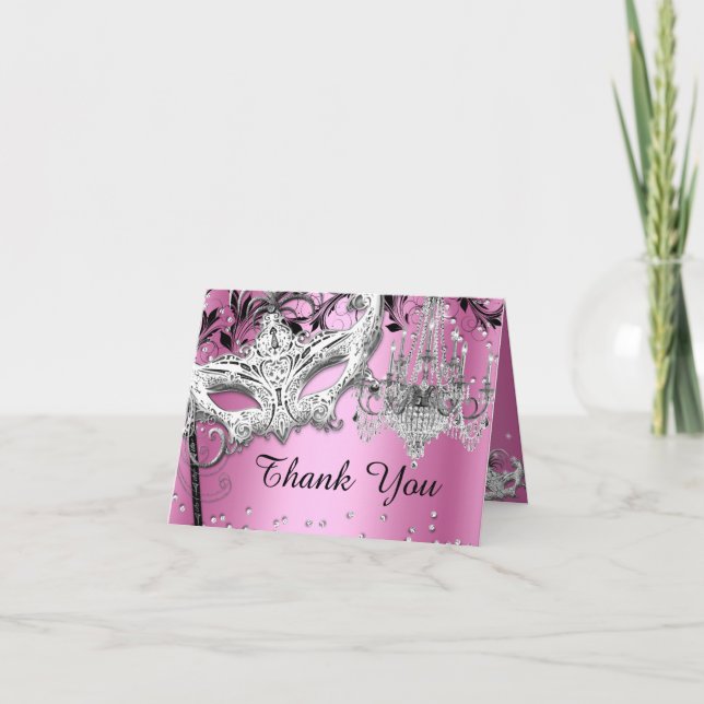 Chandelier Masquerade Pink Thank You Card (Front)