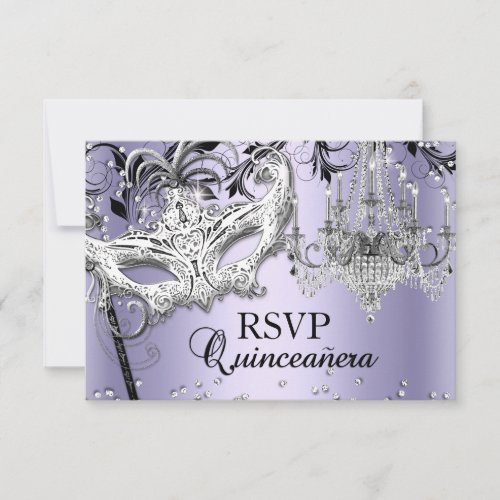 Chandelier Masquerade Purple Quinceanera RSVP Invitation