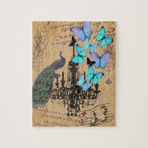 chandelier modern vintage peacock blue butterfly jigsaw puzzle