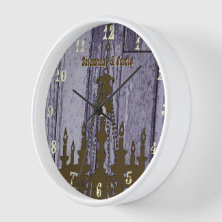 Chandelier Old Rustic Purple Wood Personalized Wall Clock