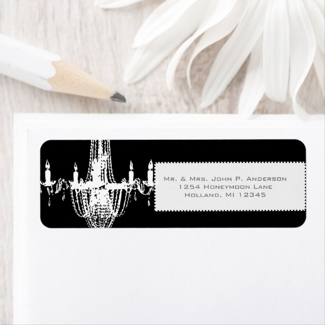 Chandelier On Black Return Address Label (Insitu)