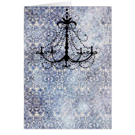 Chandelier on blue faux vintage wallpaper (Front)