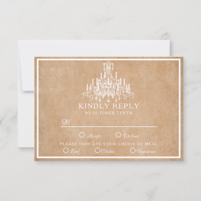 Chandelier on brown paper RSVP card (Front)