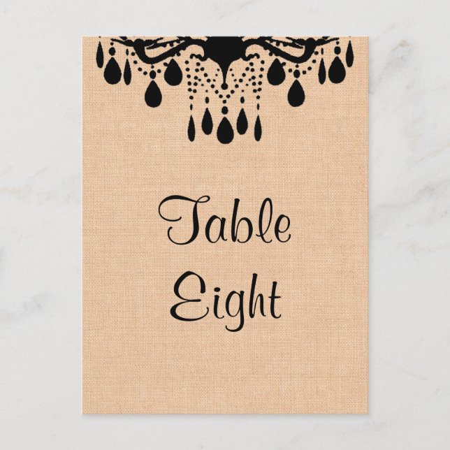 Chandelier on Burlap Table Number (Front)