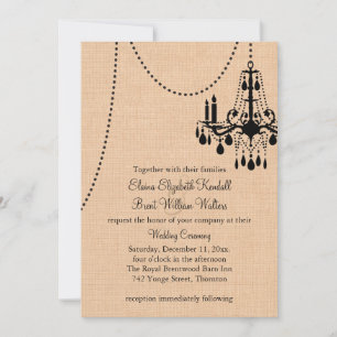 Chandelier on Burlap Wedding Invitation