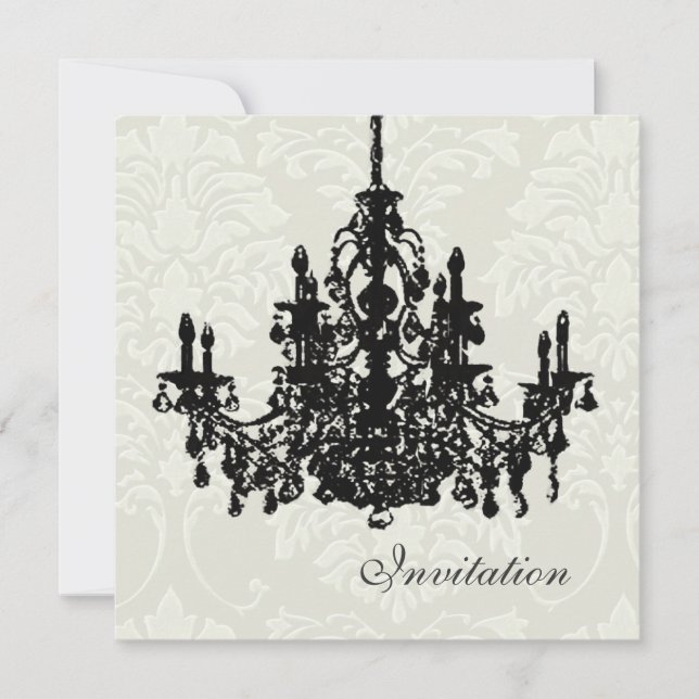 Chandelier on white damask,  wedding Invitations (Front)