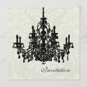 Chandelier on white damask, wedding Invitations
