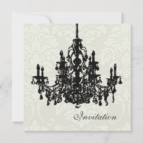 Chandelier on white damask,  wedding Invitations