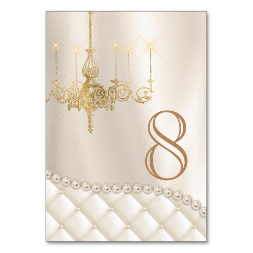 Chandelier Pearls Satin Wedding Table Number Card