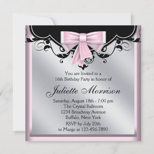 Chandelier Pink Black Sweet 16 Birthday Party Invitation | Zazzle