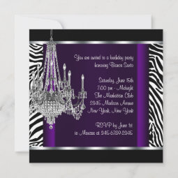 Chandelier Purple Zebra Birthday Party Invitation | Zazzle