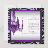 Chandelier Purple Zebra Birthday Party Invitations | Zazzle