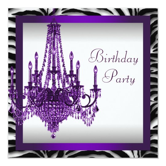 Chandelier Purple Zebra Birthday Party Invitations | Zazzle.com