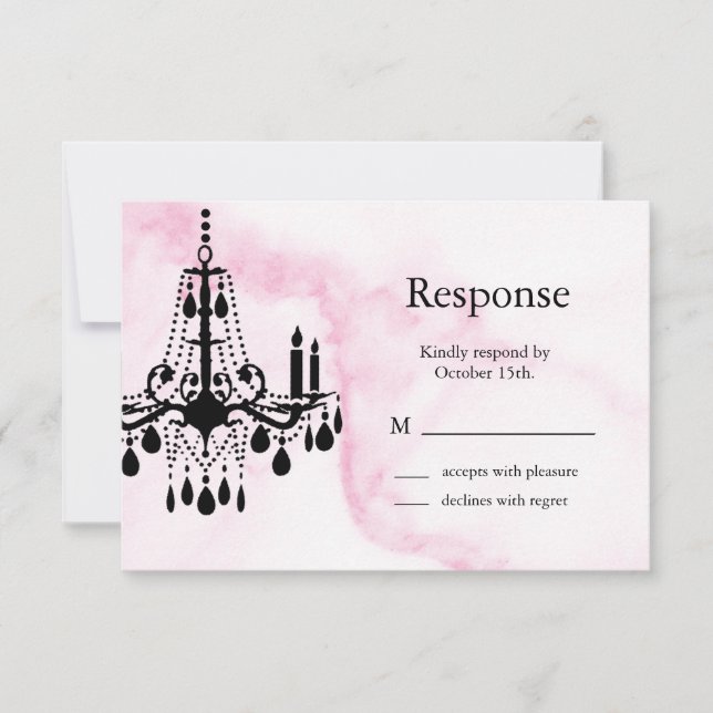 Chandelier RSVP on Pink Marble Card (Front)