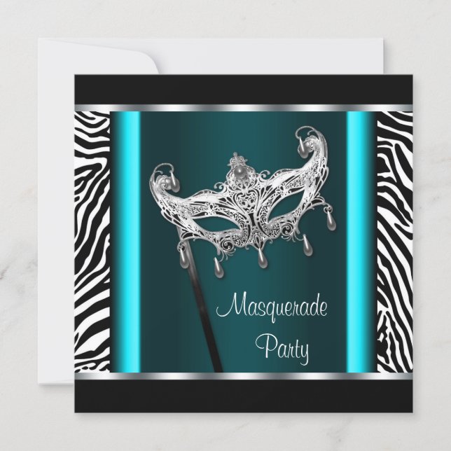 Chandelier Teal Blue Zebra Masquerade Party Invitation (Front)