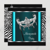 Chandelier Teal Blue Zebra Masquerade Party Invitation (Front/Back)