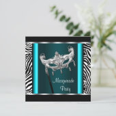 Chandelier Teal Blue Zebra Masquerade Party Invitation (Standing Front)
