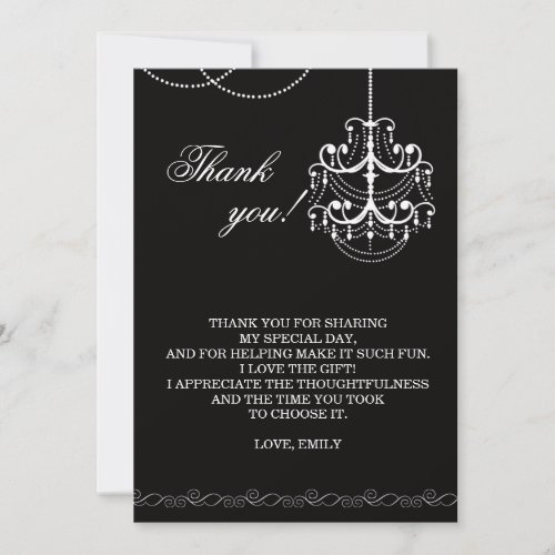 Chandelier Thank You Card White Black