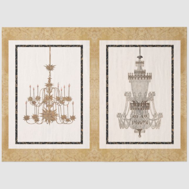 Chandelier Vintage French Architectural Drawing Tissue Paper (Front)