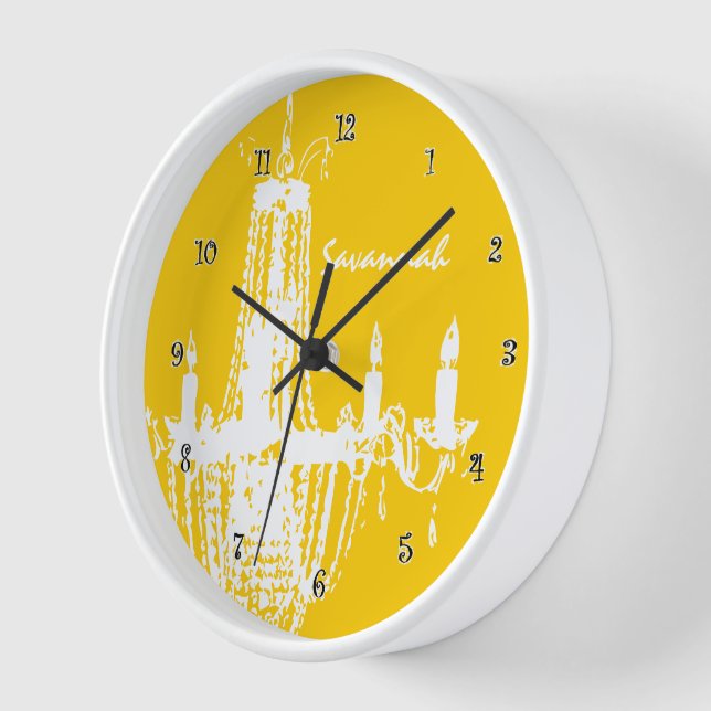 Chandelier Wall Clock Personalized Mustard Yellow (Angle)