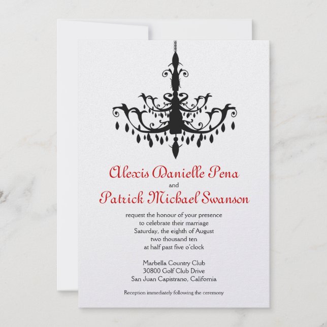 Chandelier Wedding Invitation, red & black Invitation (Front)