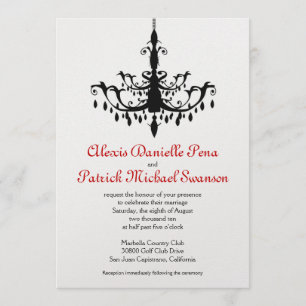 Chandelier Wedding Invitation, red & black Invitation