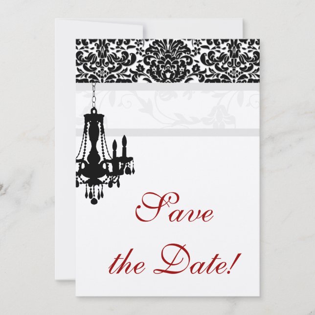Chandelier Wedding Save the Date Card BW silver (Front)