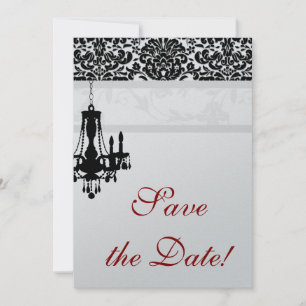 Chandelier Wedding Save the Date Card BW silver