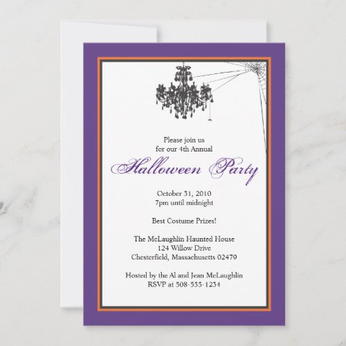 Chandelier with Cob Web Halloween Party Personalized Announcement