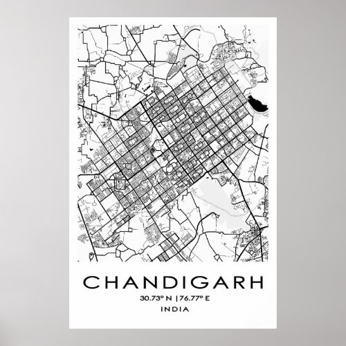 Chandigarh Map Poster Punjab India Poster