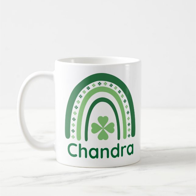 Chandra Name Clover Boho Rainbow Coffee Mug (Left)