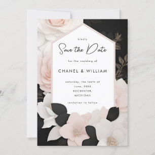 Chanel-inspired black and white save the date invitation