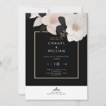 Chanel-inspired black floral wedding invitation